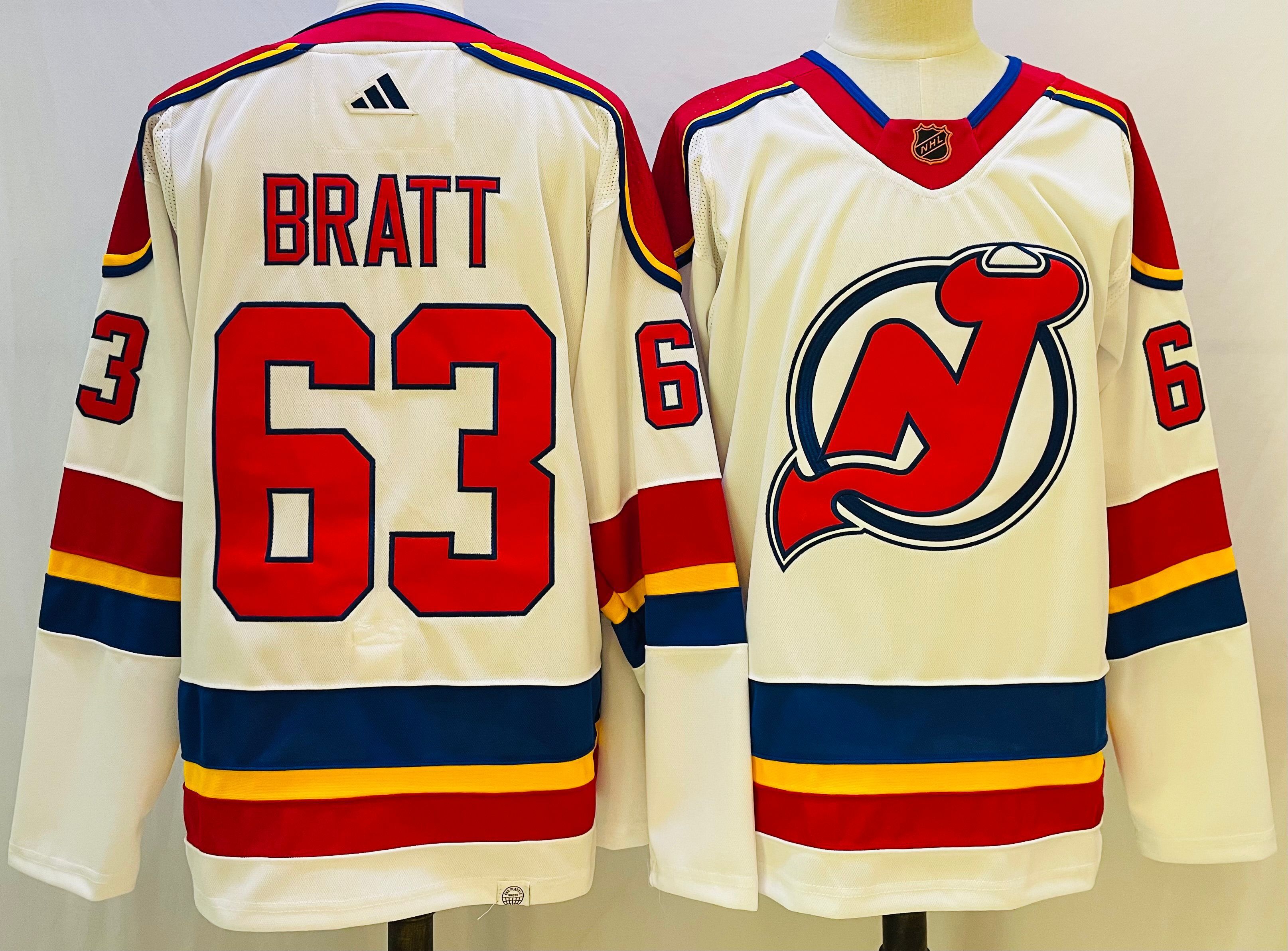 Men New Jersey Devils #63 Bratt White Throwback 2022 Adidas NHL Jersey